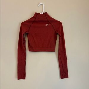 Gymshark Women's Burgundy Long-Sleeve Cropped Training Top
